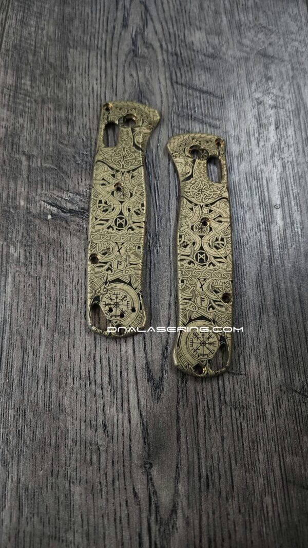 BLEMISH - Benchmade Bugout 535 - Brass Scales - Viking Runes Laser Engraving