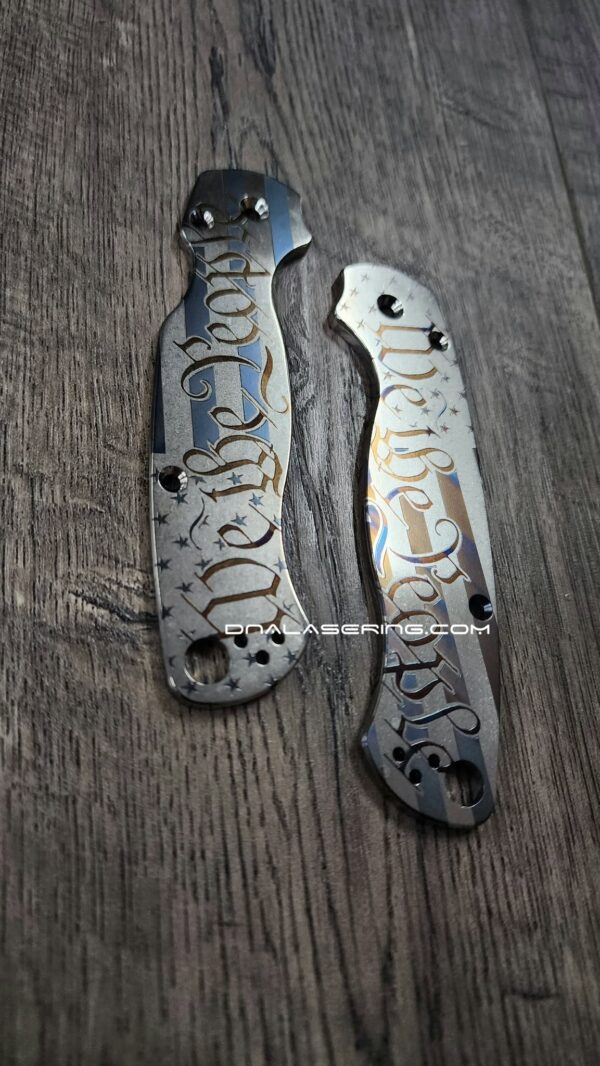 BLEM - PM2 TI mopa we the people BLEMISH - Spyderco PM2 - Titanium Paramilitary 2 Scales - We The People MOPA Laser Engraving