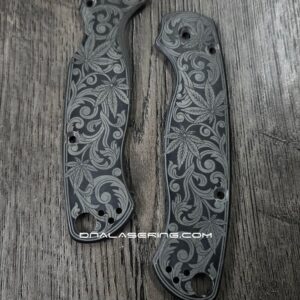 BLEMISH - Spyderco PM2 - Titanium Paramilitary 2 Stonewash Scales - Cannabis Scroll Laser Engraving
