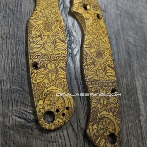 BLEMISH - Spyderco PM2 - Brass Paramilitary 2 Scales - Viking Runes Relief Laser Engraving