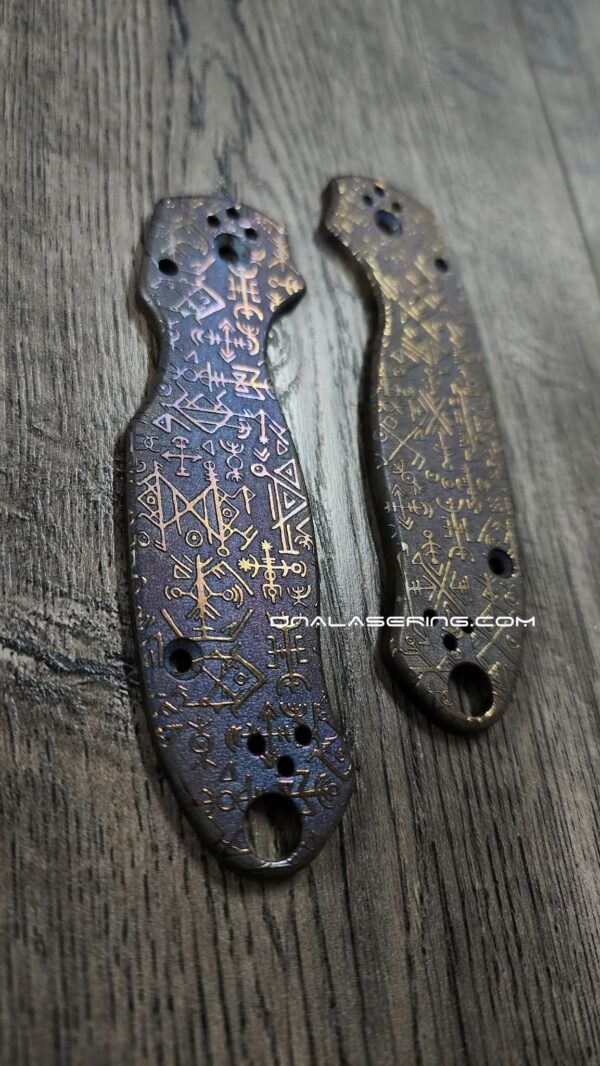 BLEMISH - Spyderco PM3 - Titanium Para 3 Scales - Anodized Viking Runes Relief Laser Engraving