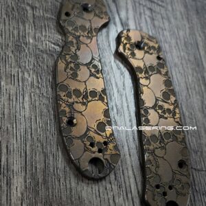 BLEMISH - Spyderco PM3 Skinny - Titanium Para 3 Scales - Bronze Anodized - Skulls Relief Laser Engraving