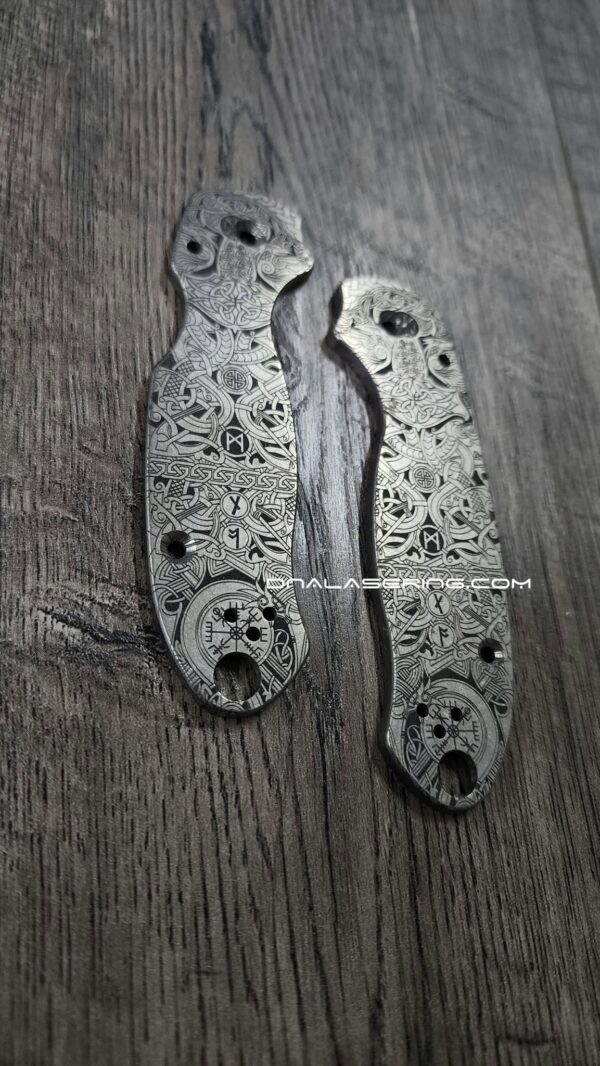BLEM - PM3 ti viking runes BLEMISH - Spyderco PM3 - Titanium Para 3 Scales - Viking Runes Laser Engraving