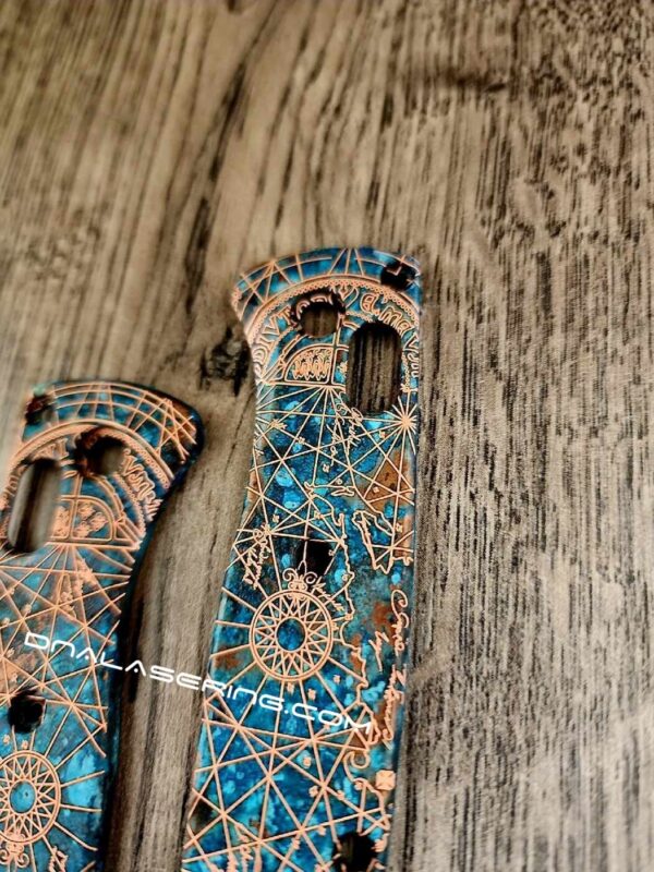 Shipwreck Patina - Goonies Map - MINI Benchmade Bugout - Laser Engraved Copper Knife Scales - Flytanium *Scales / Knife handles Only*