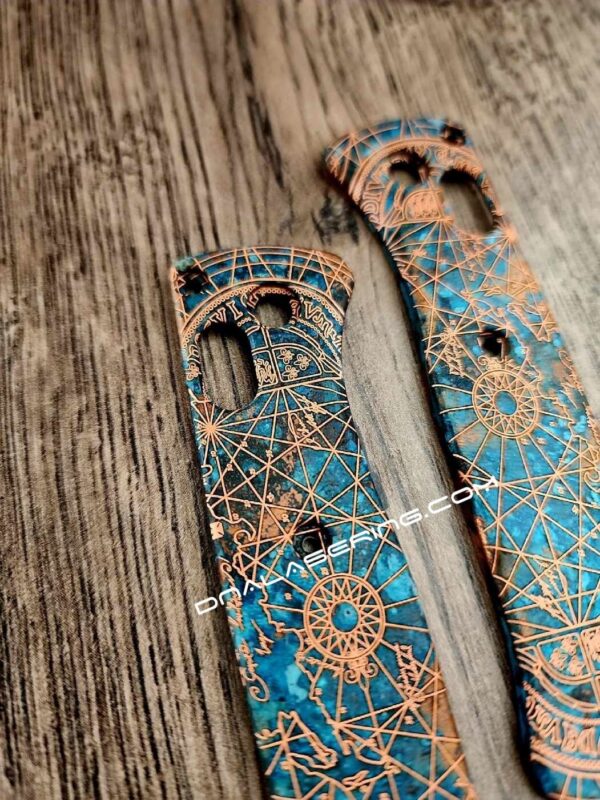 Shipwreck Patina - Goonies Map - MINI Benchmade Bugout - Laser Engraved Copper Knife Scales - Flytanium *Scales / Knife handles Only*